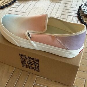 Vans Slip-On Pastel Ombre Canvas Sneakers Pink Blue women's size 10.5 NIB